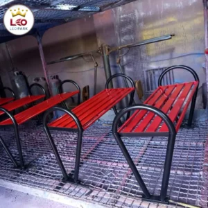 نیمکت فلزی لولهای قرمز بدون پشتی لئو پارک