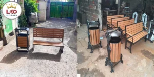 ست سطل زباله پارکی و نیمکت فلزی پارکی