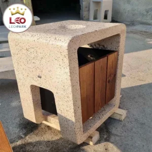 سطل زباله بتنی پارکی با مخزن چوب روس دارای گنجایش 60 لیتر